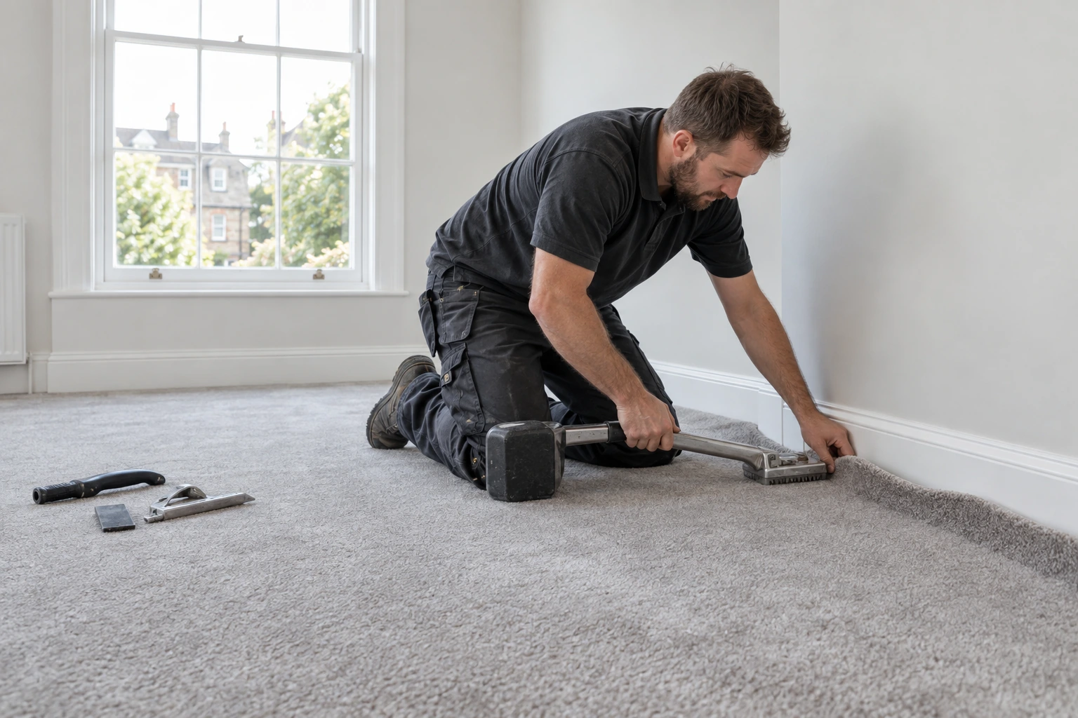 Carpet Fitters work illustrated in a newly generated photograph